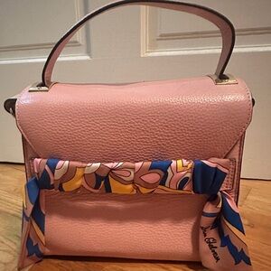 Sam Edelman Pink Leather Top-Handle Women’s Bag with Patterned Scarf Accent